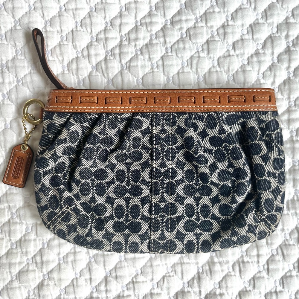 Vintage Coach Clutch - Signature collection pleated denim with leather trim
